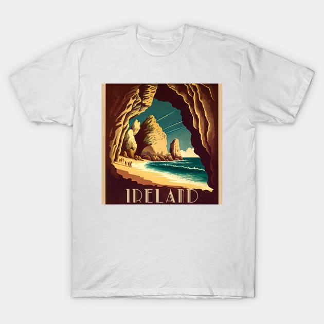 Ireland Coastline Cave Vintage Travel Art Poster T-Shirt by OldTravelArt